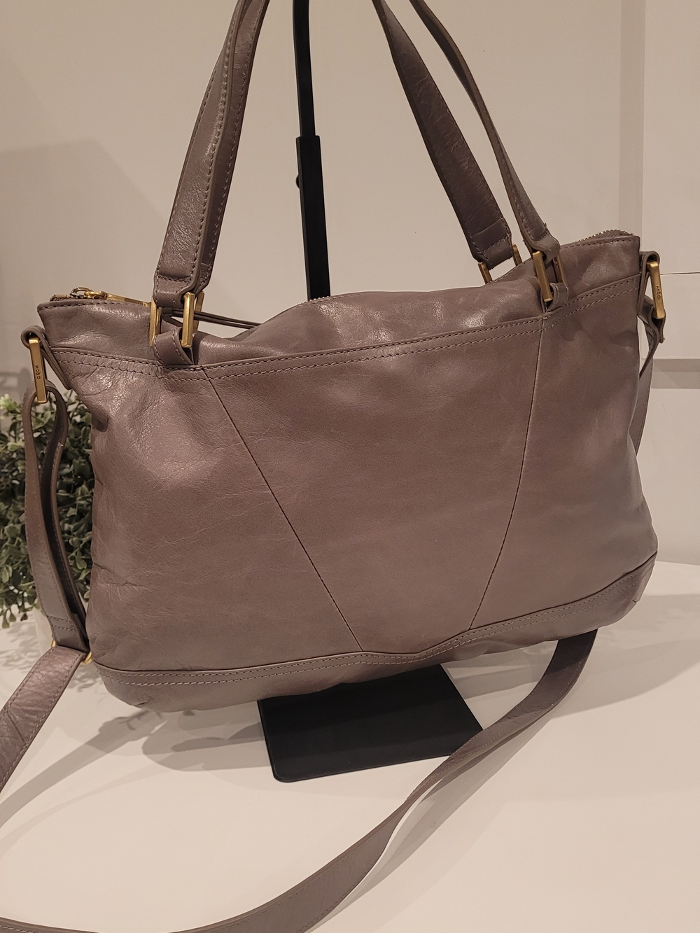 HOBO Grey Brown Leather Shoulder Bag